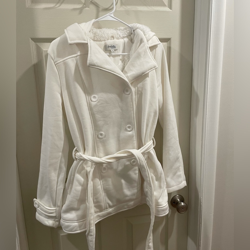 Fuzzy Lined White Peacoat - Charlotte Russe Medium